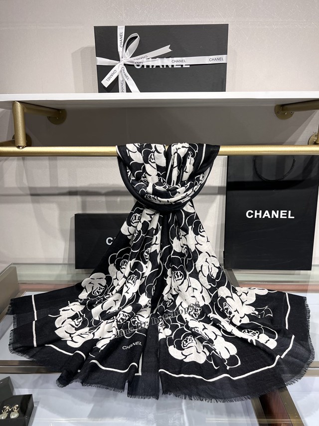 CHANEL專門店新款香奈兒經典山茶花收藏級羊絨披巾圍巾 mmyj1286